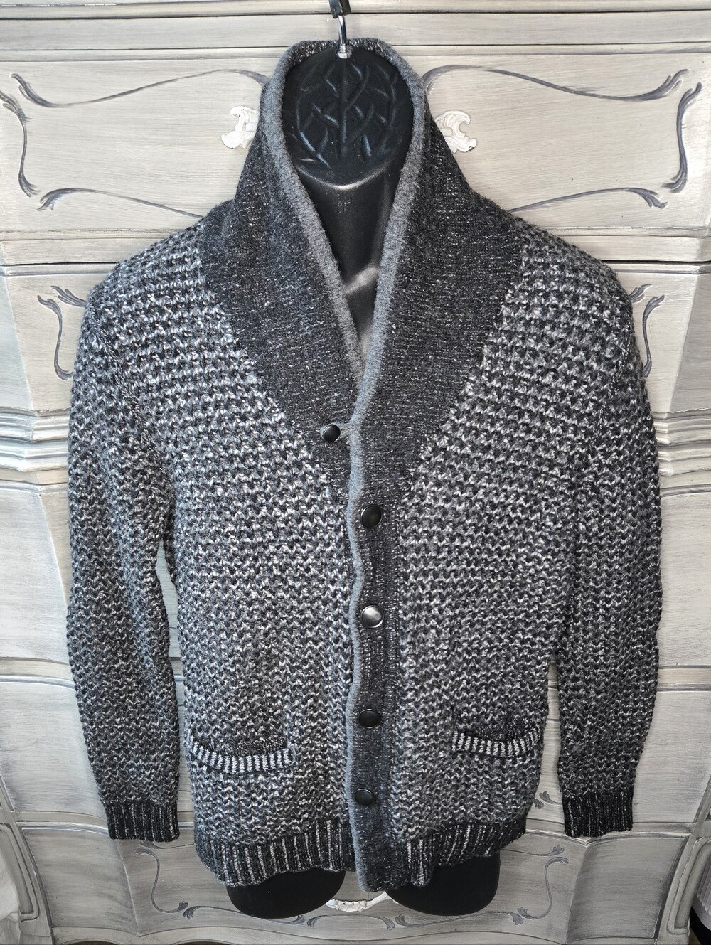 rag & bone Men's Charcoal Gray Shawl-Collar Knit Cardigan